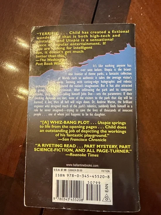 Lincoln Child Utopia Paperback Book - Blue & Red Cover - Picture 2 of 3